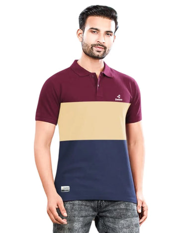 Delizo premium T shirt cut & sew maroon blue colour