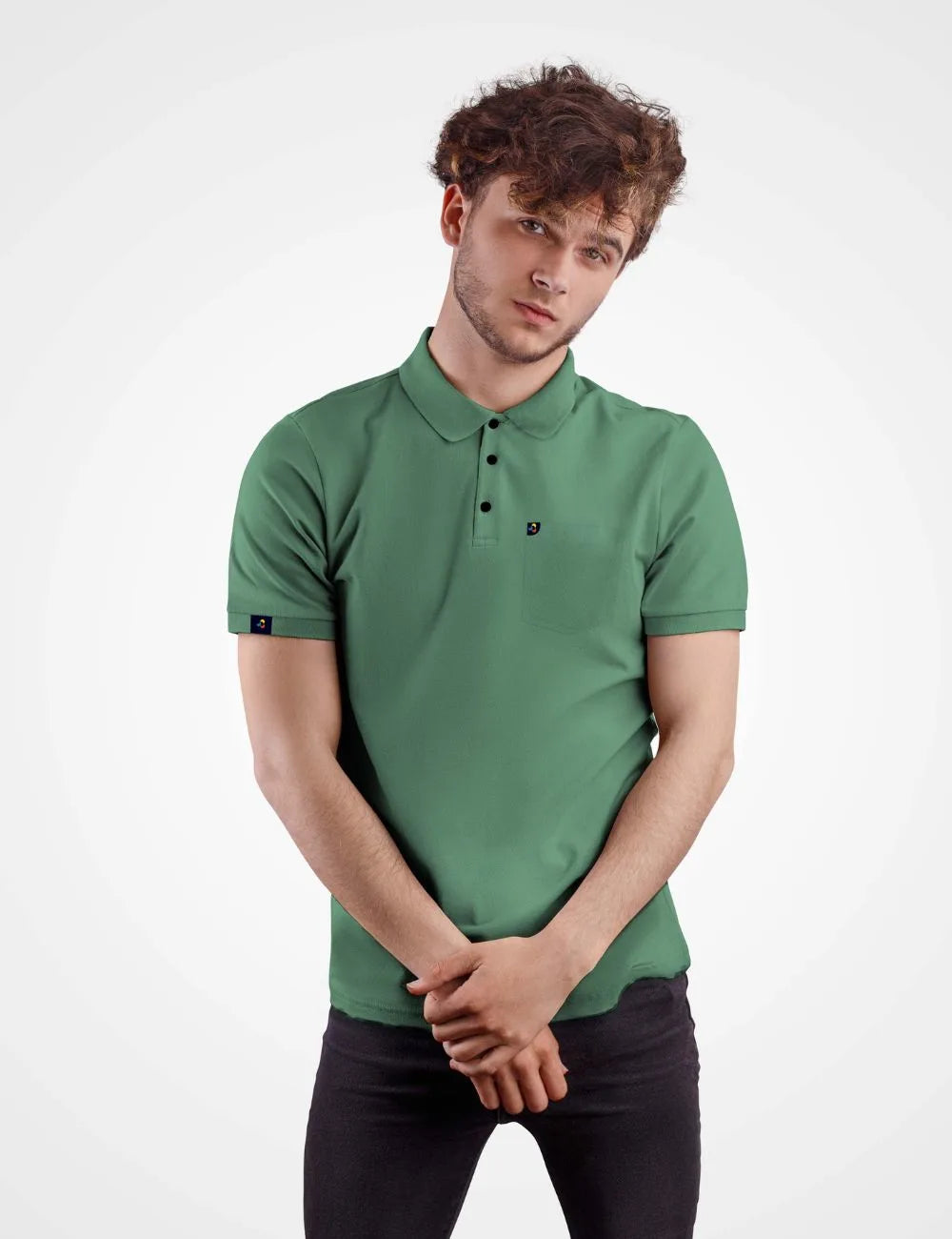 Delizo premium plain polo with pocket green colour