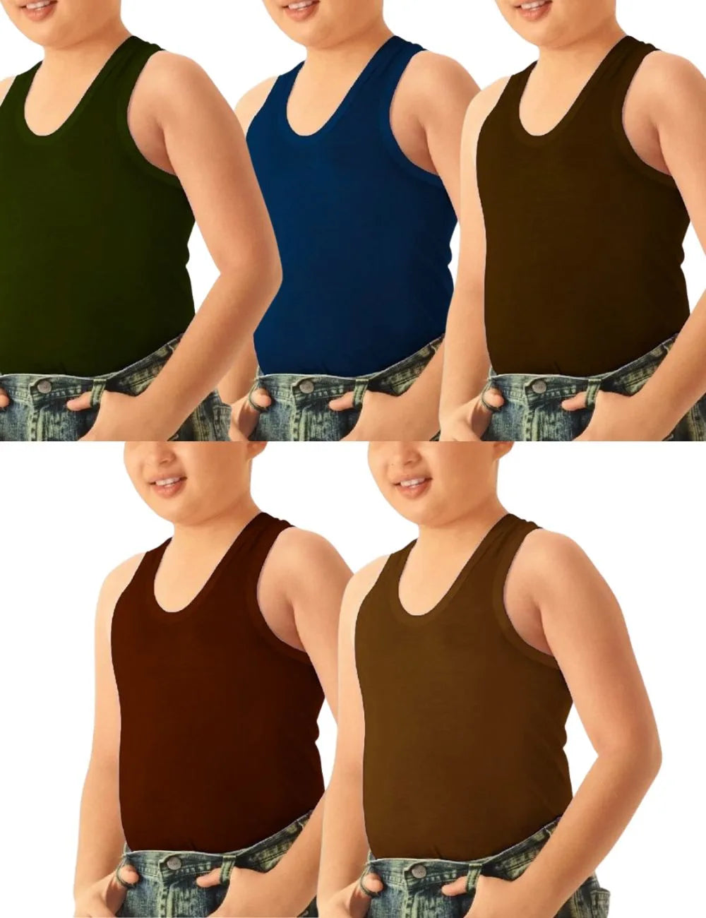 Delizo kid's premium colour vest sleeveless (Pack of 5)