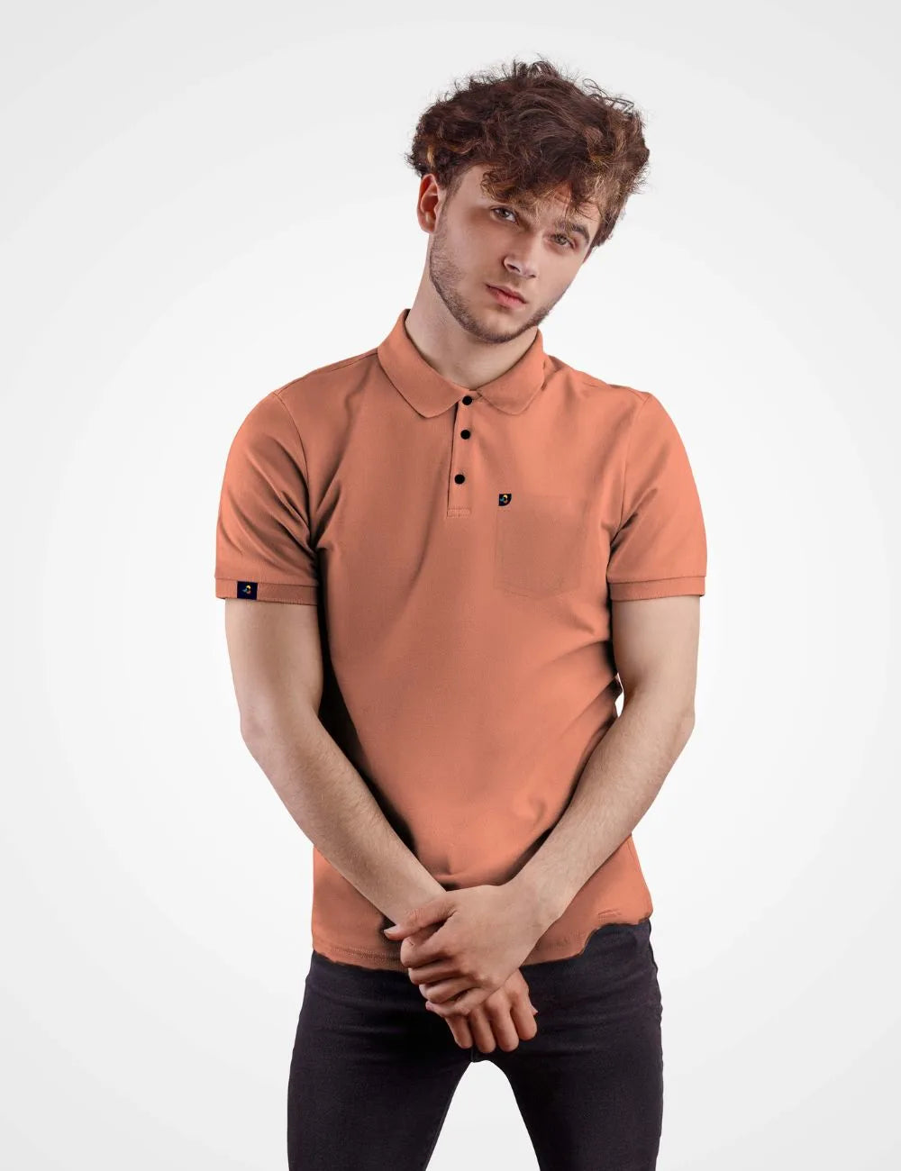 Delizo premium plain polo with pocket orange colour