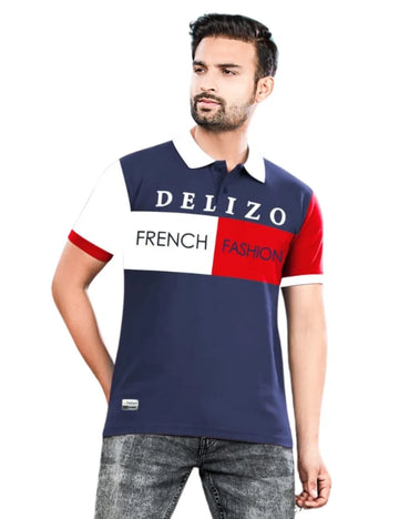 Delizo premium T shirt cut & sew blue white red colour