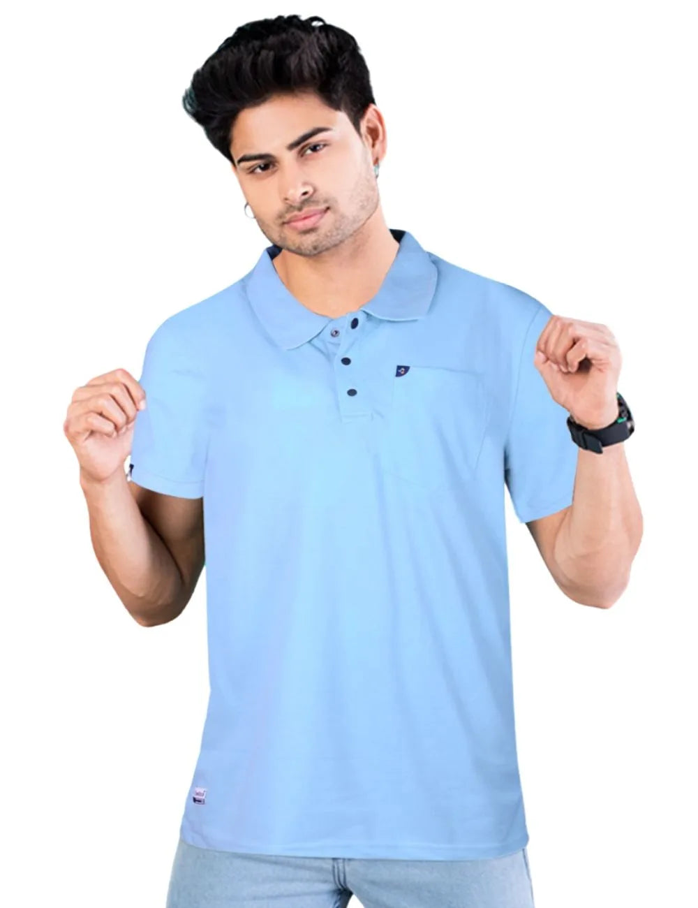 Delizo premium plain polo with pocket blue colour