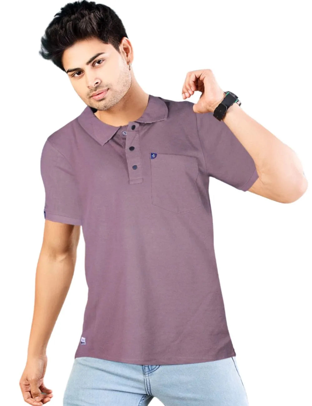Delizo premium plain polo with pocket mauve colour