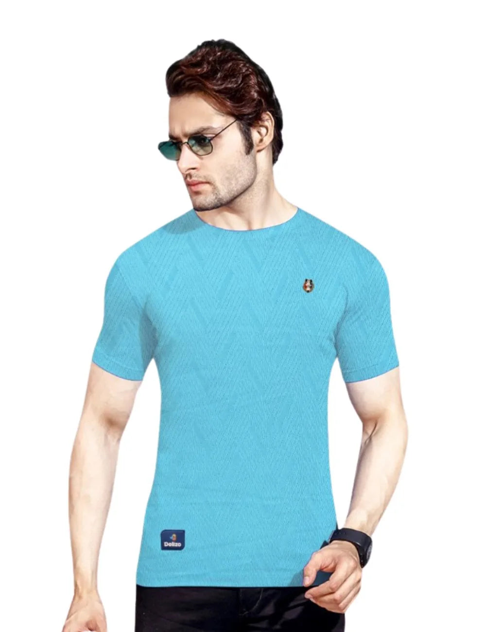 Delizo premium T shirt round neck aqua colour